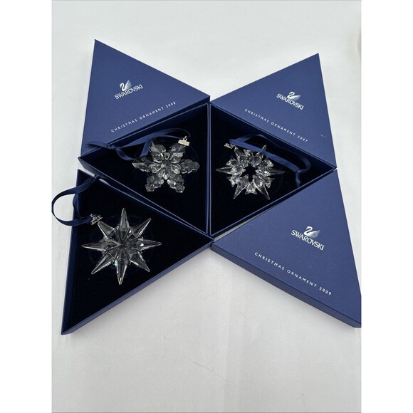 Lot 3 Swarovski 2007 08 09Annual Edition Snowflake Crystal Christmas Ornaments